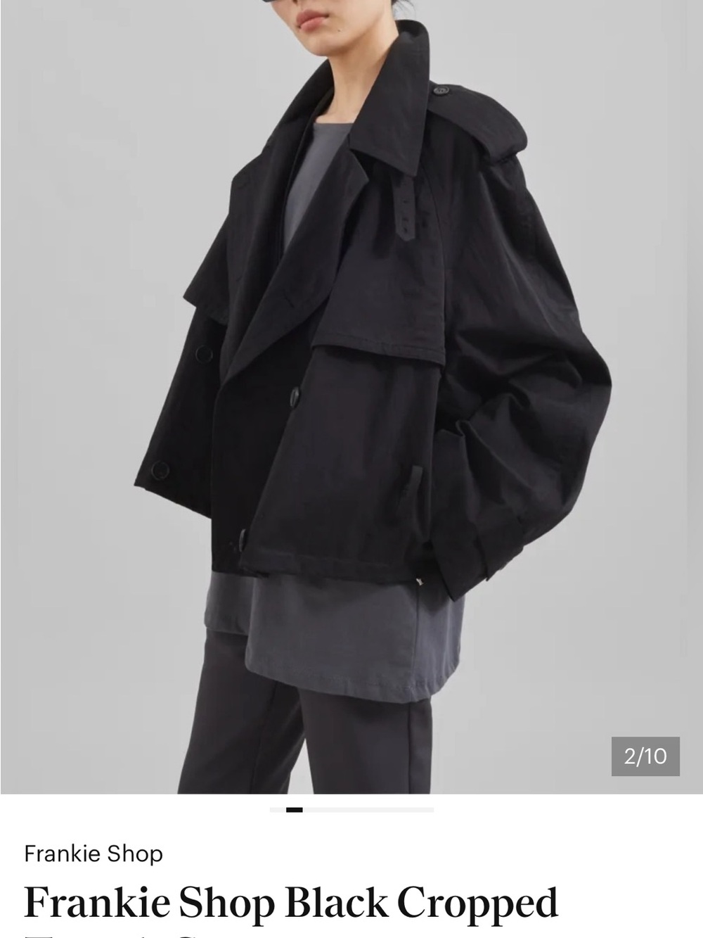 The Frankie Shop Black Cropped Double-Breasted Trench Jacket - Picture 2 of 6
